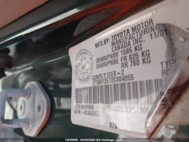 Aukcja sprzedaży 2002 Toyota Corolla Ce/le/sport, vin: 2T1BR12E72C884055, numer aukcji: 12539989
