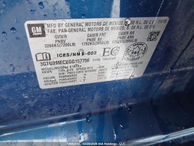3GTU2MECXGG157756 GMC Sierra 1500 Sle
