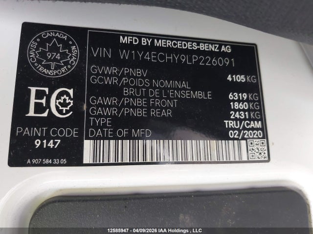 W1Y4ECHY9LP226091 Mercedes-Benz Sprinter 2500 High Roof V6
