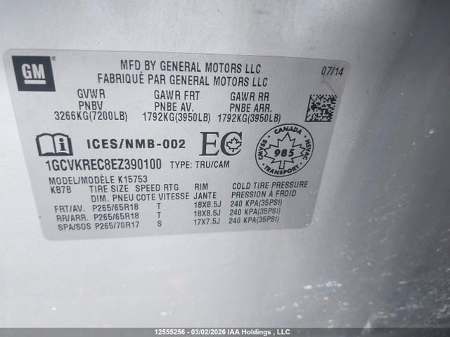 1GCVKREC8EZ390100 Chevrolet Silverado 1500 1lt/2lt