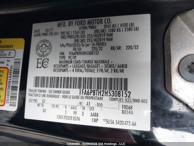 Продажа на аукционе авто 2017 Ford Mustang Ecoboost, vin: 1FA6P8TH2H5308152, номер лота: 12544460