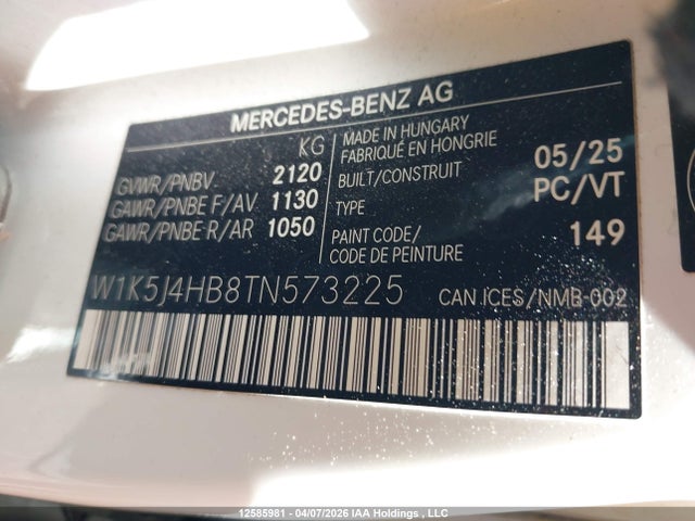 W1K5J4HB8TN573225 Mercedes-Benz CLA 250 4MATIC