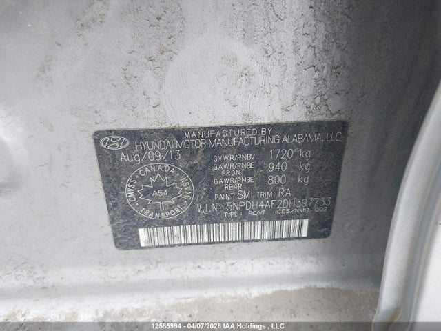 12585994 :رقم المزاد ، 5NPDH4AE2DH397733 vin ، 2013 Hyundai Elantra مزاد بيع