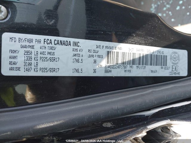 12586021 :رقم المزاد ، 2C4RDGEG1HR717907 vin ، 2017 Dodge Grand Caravan Gt مزاد بيع