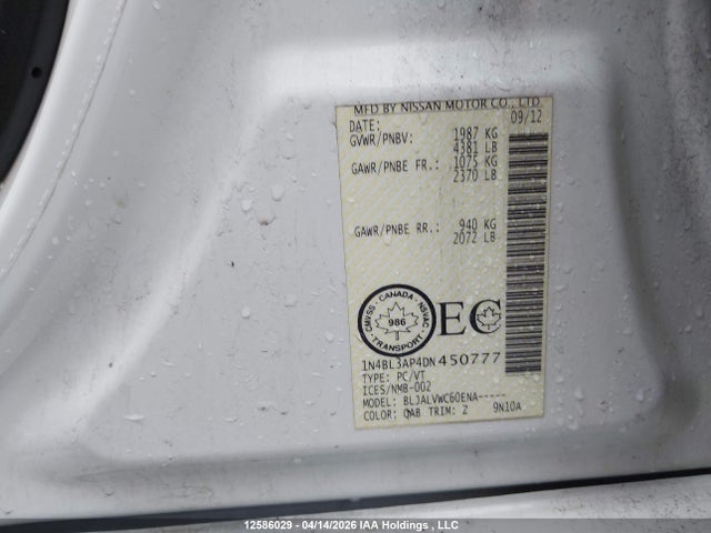 Aukcja sprzedaży 2013 Nissan Altima 3.5 Sl/3.5 Sv, vin: 1N4BL3AP4DN450777, numer aukcji: 12586029