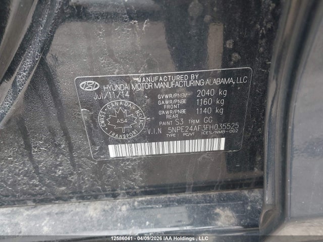12586041 :رقم المزاد ، 5NPE24AF3FH035525 vin ، 2015 Hyundai Sonata Gls مزاد بيع