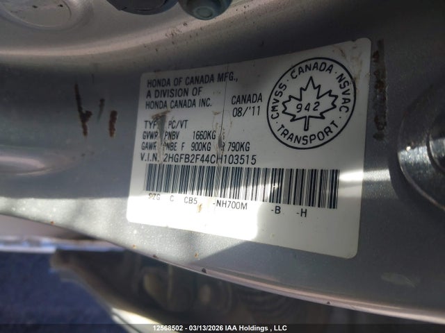 Продаж на аукціоні авто 2012 Honda Civic Lx, vin: 2HGFB2F44CH103515, номер лоту: 12568502