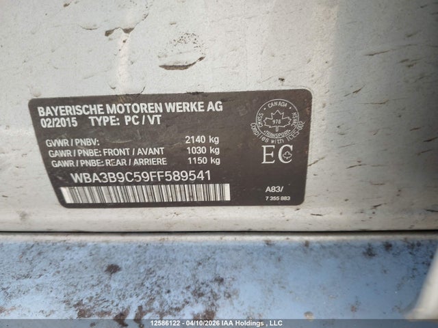 Aukcja sprzedaży 2015 Bmw 3 Series, vin: WBA3B9C59FF589541, numer aukcji: 12586122