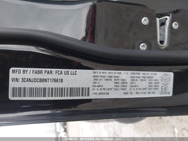 Aukcja sprzedaży 2022 Jeep Compass Limited, vin: 3C4NJDCB8NT176618, numer aukcji: 12586134