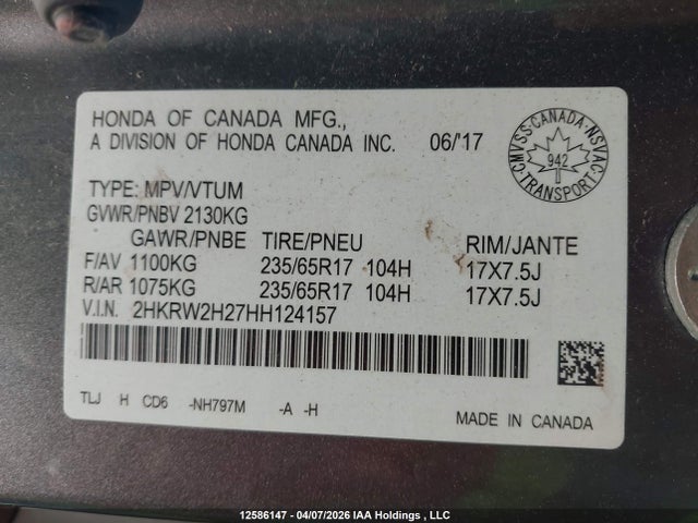 2HKRW2H27HH124157 Honda CR-V