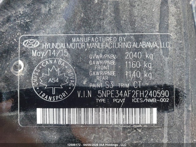 Продажа на аукционе авто 2015 Hyundai Sonata Sport/limited, vin: 5NPE34AF2FH240590, номер лота: 12586172