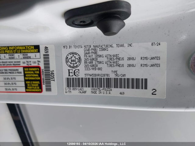 5TFNA5DBXRX220701 Toyota Tundra Crewmax Platinum/crewmax 1794