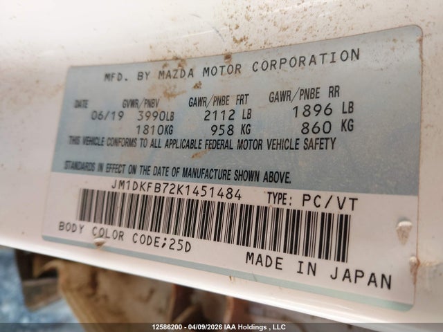 Aukcja sprzedaży 2019 Mazda Cx-3 Gx, vin: JM1DKFB72K1451484, numer aukcji: 12586200