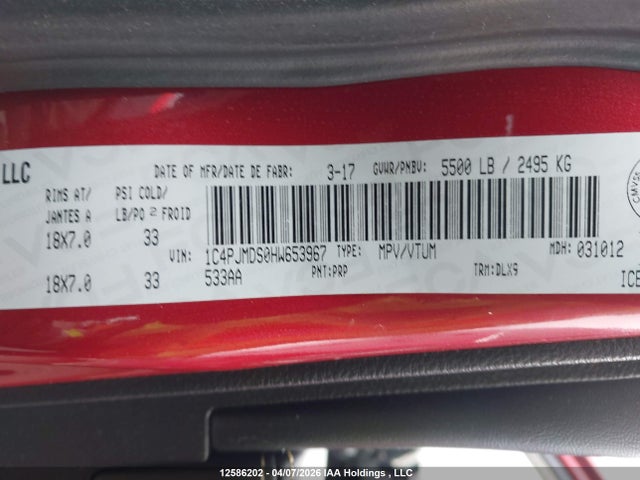 1C4PJMDS0HW653967 Jeep Cherokee Limited