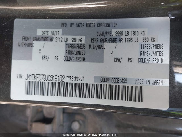 Продажа на аукционе авто 2018 Mazda Cx-3 Gt, vin: JM1DKFD79J0319162, номер лота: 12586220