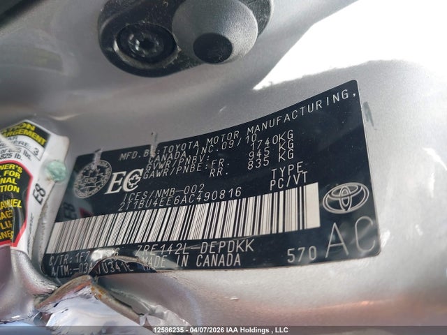 12586235 :رقم المزاد ، 2T1BU4EE6AC490816 vin ، 2010 Toyota Corolla Le مزاد بيع