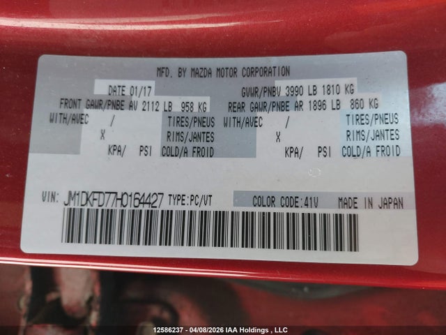 12586237 :رقم المزاد ، JM1DKFD77H0164427 vin ، 2017 Mazda Cx-3 Gt مزاد بيع