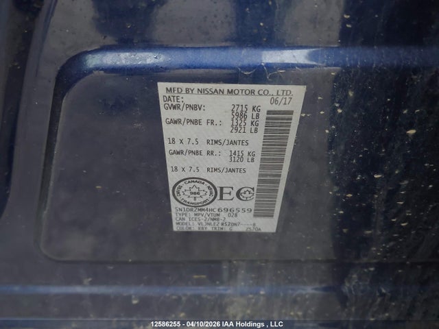 12586255 :رقم المزاد ، 5N1DR2MM4HC696559 vin ، 2017 Nissan Pathfinder Platinum/s/sl/sv مزاد بيع