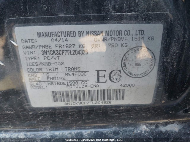 Aukcja sprzedaży 2015 Nissan Micra S/sr/sv, vin: 3N1CK3CP7FL204326, numer aukcji: 12586262