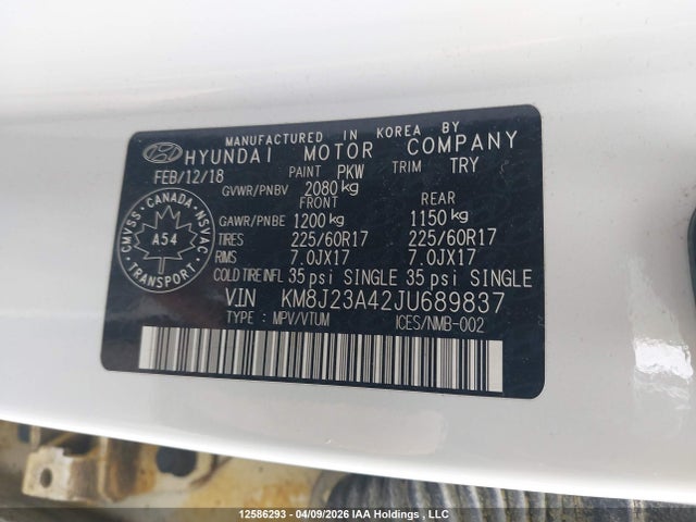 KM8J23A42JU689837 Hyundai Tucson Base 2.0l