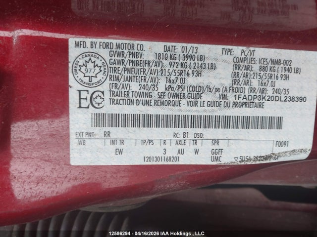 Продажа на аукционе авто 2013 Ford Focus Se, vin: 1FADP3K20DL238390, номер лота: 12586294