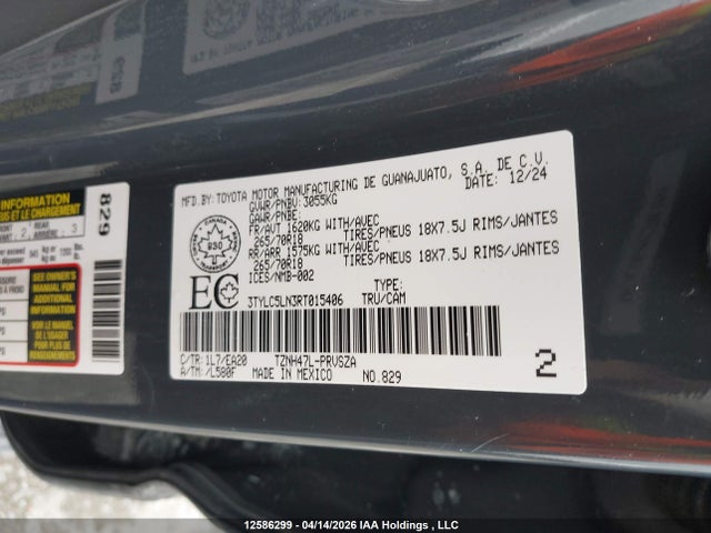 2024 Toyota Tacoma Hybrid მანქანა იყიდება აუქციონზე, vin: 3TYLC5LN3RT015406, აუქციონის ნომერი: 12586299