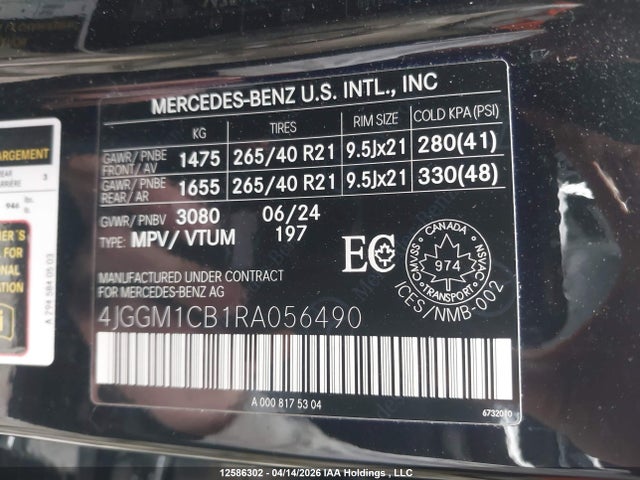 Aukcja sprzedaży 2024 Mercedes-benz Eqe 350 4matic, vin: 4JGGM1CB1RA056490, numer aukcji: 12586302