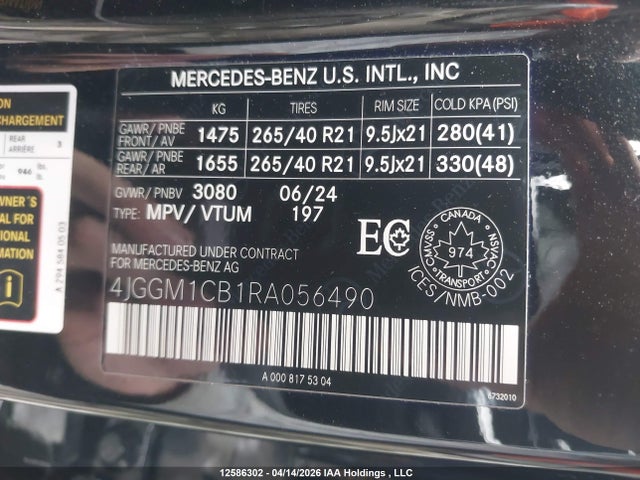 Aukcja sprzedaży 2024 Mercedes-benz Eqe 350 4matic, vin: 4JGGM1CB1RA056490, numer aukcji: 12586302