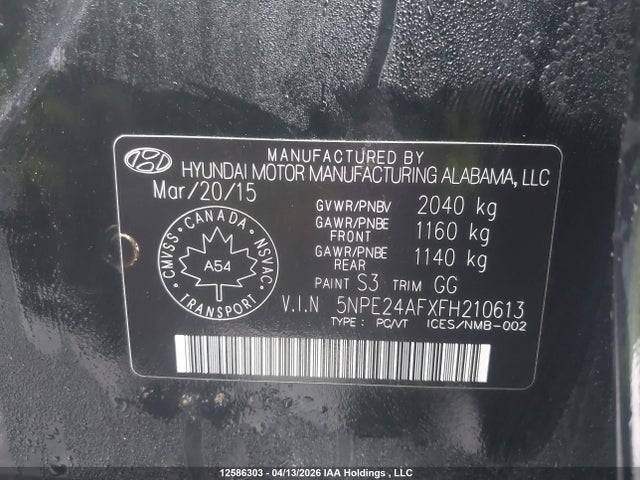 5NPE24AFXFH210613 Hyundai SONATA GLS