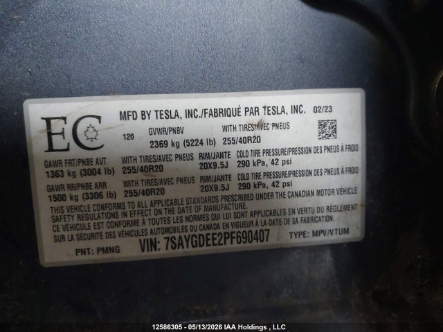 Tesla Model Y Long Range 2023 7SAYGDEE2PF690407 Image 19