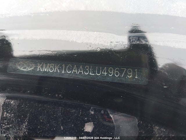 2020 Hyundai Kona Essential Awd მანქანა იყიდება აუქციონზე, vin: KM8K1CAA3LU496791, აუქციონის ნომერი: 12586319