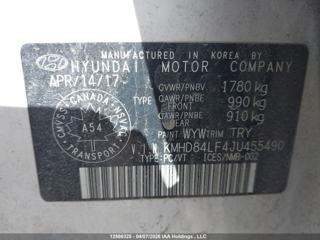 KMHD84LF4JU455490 Hyundai ELANTRA GL