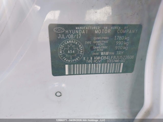 KMHD84LF8JU522608 Hyundai Elantra Sel/value/limited