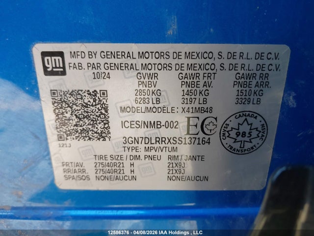 12586376 :رقم المزاد ، 3GN7DLRRXSS137164 vin ، 2025 Chevrolet Equinox Ev Lt مزاد بيع