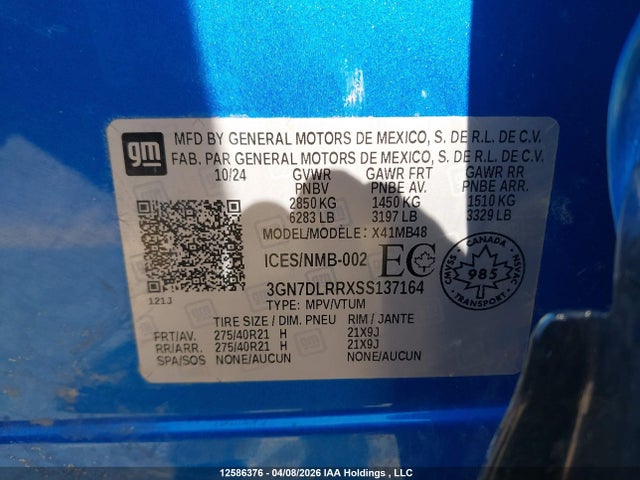 12586376 :رقم المزاد ، 3GN7DLRRXSS137164 vin ، 2025 Chevrolet Equinox Ev Lt مزاد بيع
