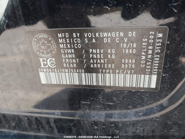 3VWB67AJ1HM250408 Volkswagen Jetta Wolfsburg Edition