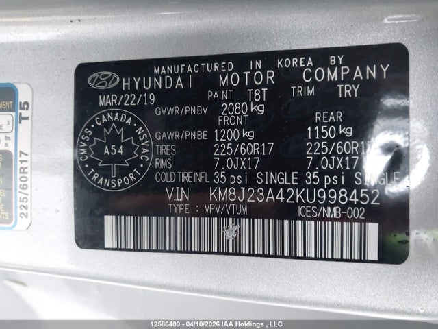 Продаж на аукціоні авто 2019 Hyundai Tucson Essential, vin: KM8J23A42KU998452, номер лоту: 12586409