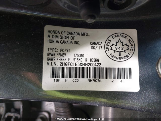 Aukcja sprzedaży 2017 Honda Civic Si Si, vin: 2HGFC1E5XHH200422, numer aukcji: 12586424