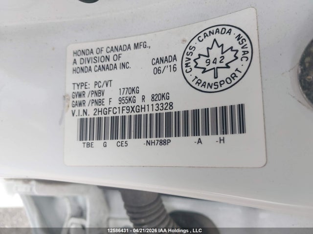 2HGFC1F9XGH113328 Honda Civic Touring