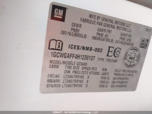 1GCWGAFF4H1238107 Chevrolet Express G2500