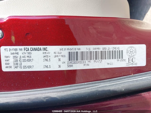 Aukcja sprzedaży 2016 Dodge Grand Caravan Se, vin: 2C4RDGBG5GR391810, numer aukcji: 12586485