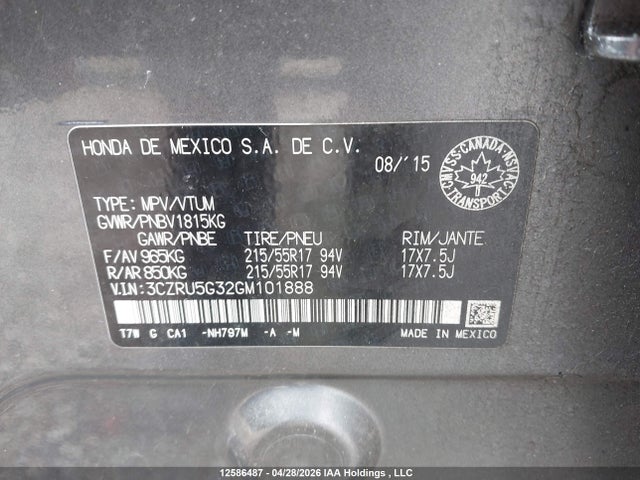 3CZRU5G32GM101888 Honda HR-V LX
