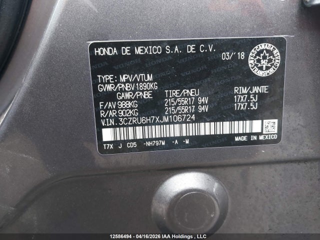 3CZRU6H7XJM106724 Honda Hr-v Exl