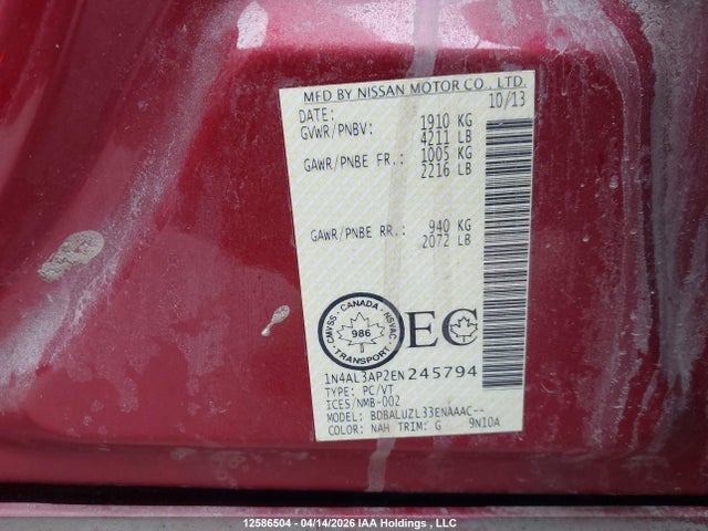 1N4AL3AP2EN245794 Nissan Altima 2.5/s/sv/sl