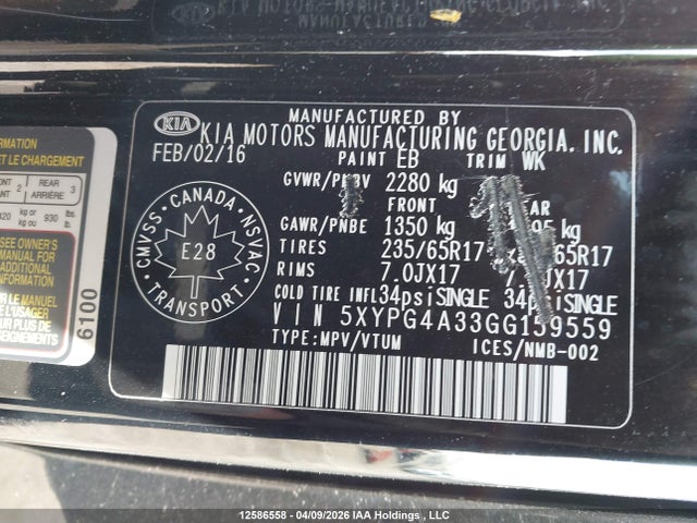 5XYPG4A33GG159559 KIA Sorento Lx/l