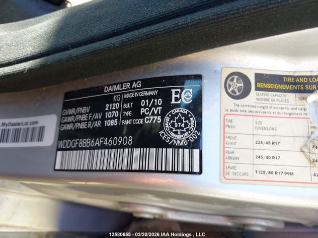 12580655 :رقم المزاد ، WDDGF8BB6AF460908 vin ، 2010 Mercedes-benz C 300 4matic مزاد بيع