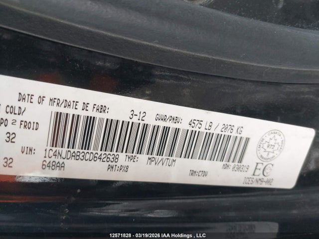 Aukcja sprzedaży 2012 Jeep Compass Sport/north, vin: 1C4NJDAB3CD642638, numer aukcji: 12571828