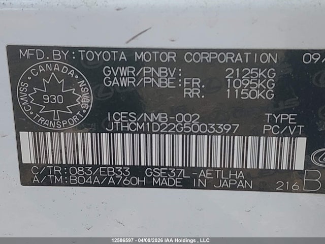 12586597 :رقم المزاد ، JTHCM1D22G5003397 vin ، 2016 Lexus Is 300 300 مزاد بيع