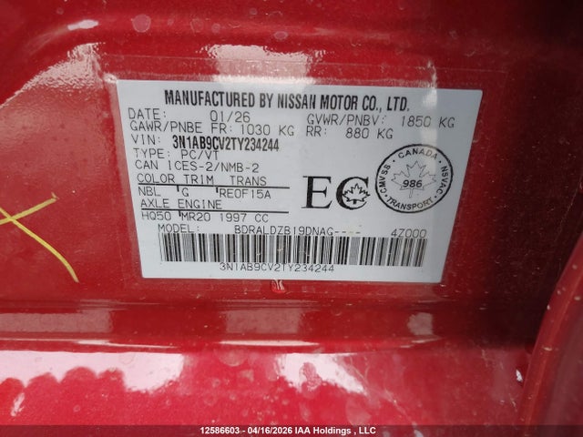 Продаж на аукціоні авто 2026 Nissan Sentra Sv, vin: 3N1AB9CV2TY234244, номер лоту: 12586603