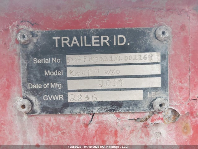 Kaufman Trailers Remorque 2017 5VGFW5021HL002164 Image 9
